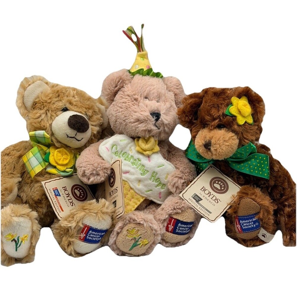 3 Boyds Bears Plush Teddys American Cancer Society Daffodil Days 2010 2012 2013